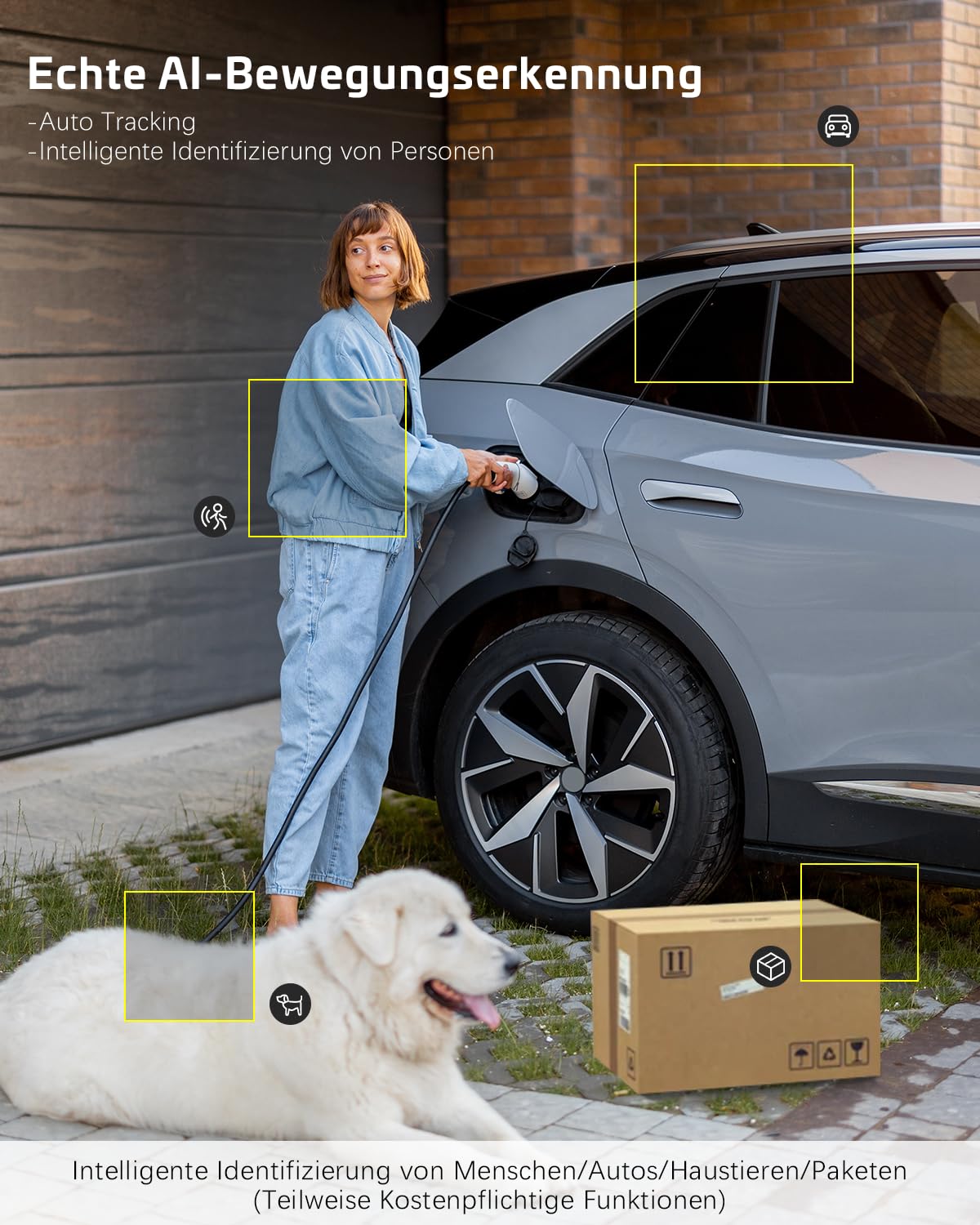 2K Solar Überwachungskamera Aussen Akku WLAN Farbige Nachtsicht, Alexa-kompatibel, 2-Wege-Audio, IP66