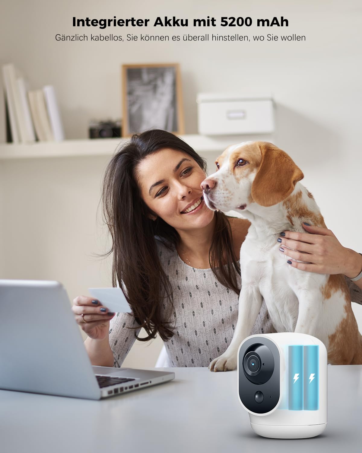 COCOCAM 2K Indoor Wireless Surveillance Camera mit 5200-mAh-Akku