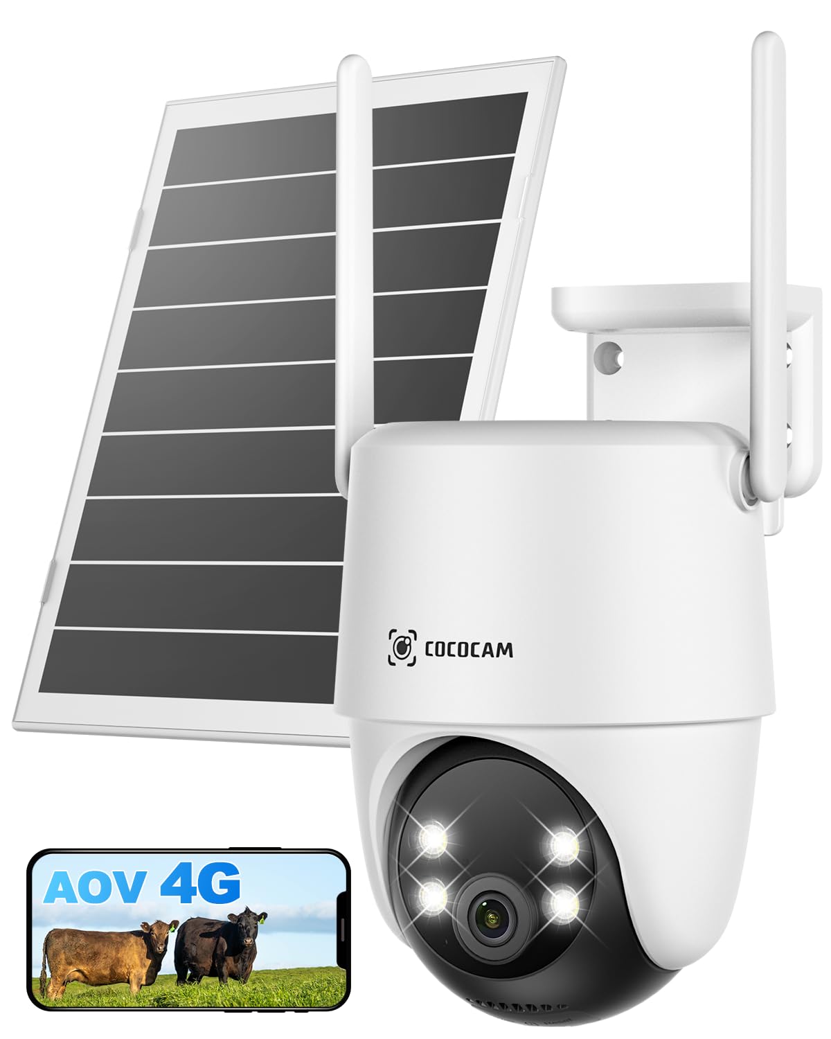 COCOCAM 【24/7 Aufnahme】 AOV 4G LTE Überwachungskamera mit SIM Karte Aussen, 15000mAh Akku 8W Solarpanel, 30 Meter Nachtsicht, KI Erkennung、Tracking